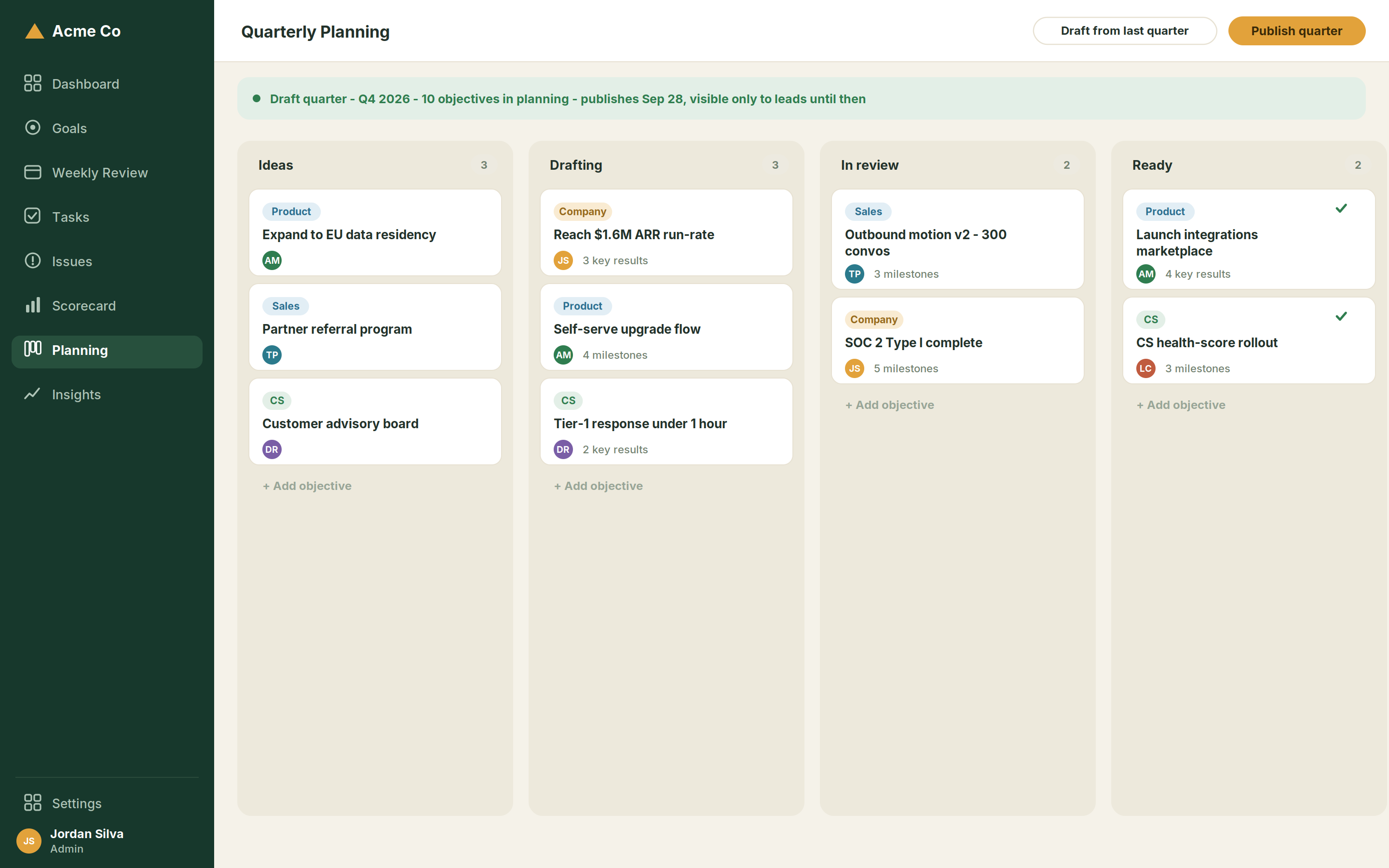 Quarterly Planning · Q4 draft in Vetta
